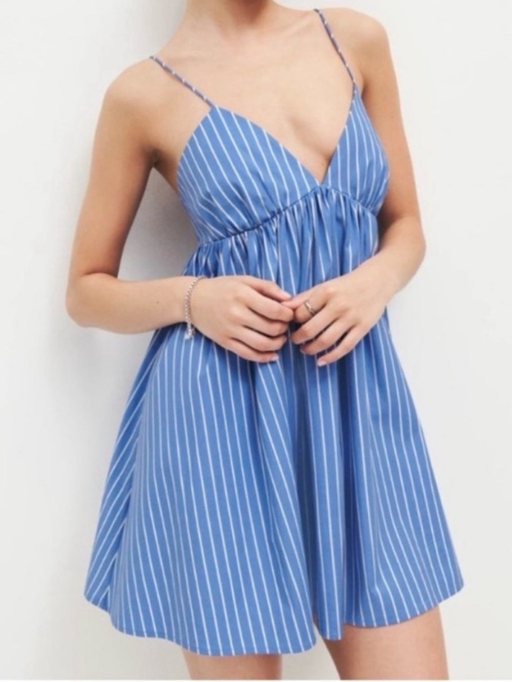 Reformation Amara Dress Tribune Stripe Blue White Mini Size XL NWT